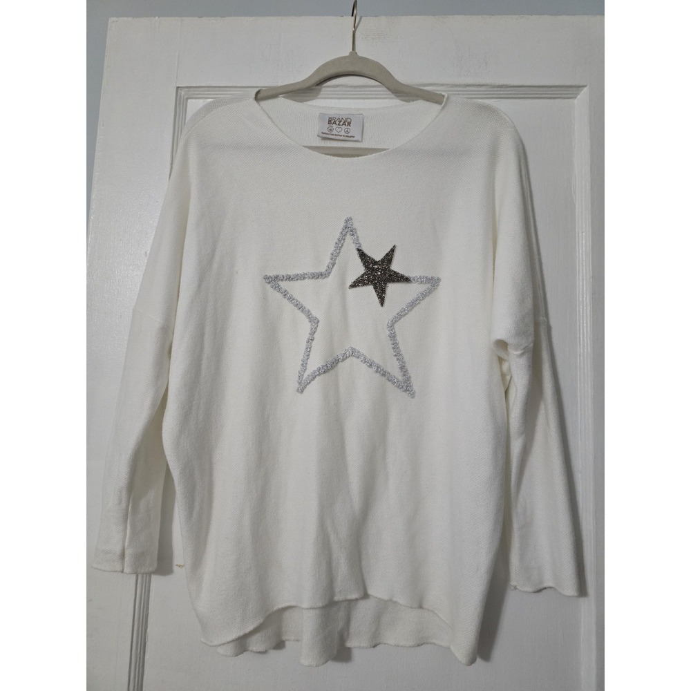 Brand Bazar Womens Star Sweater Size 6 White Oversized Made in Italy